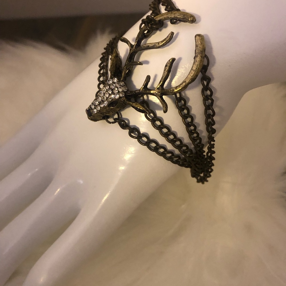 bronze and crystal deer head bracelet